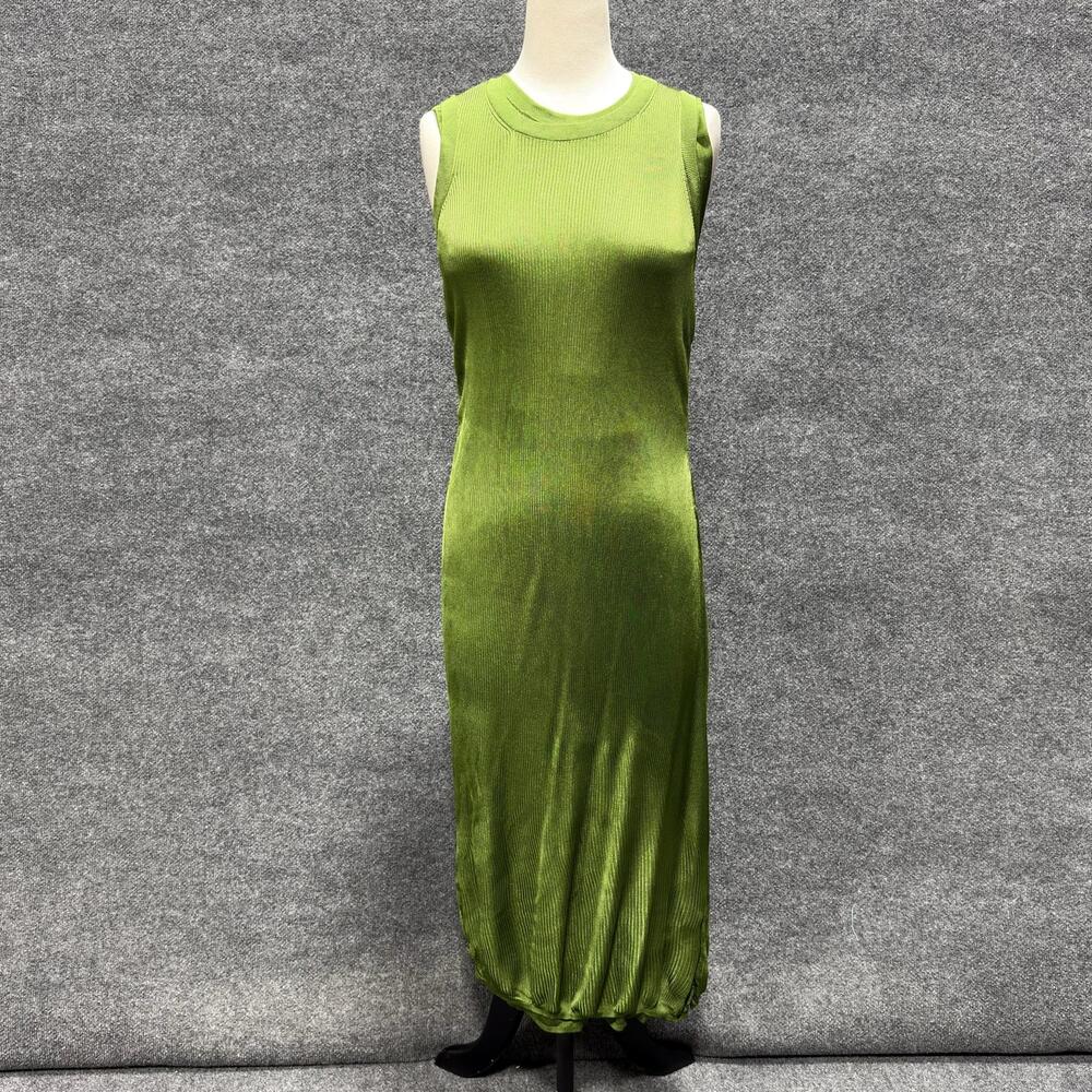 Atlein Collective Dress Womens M Green Knit Sleeveless Tank Maxi Bubble Hem